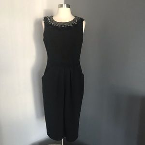 Lafayette 148 sleeveless dress beads collar Sz 8